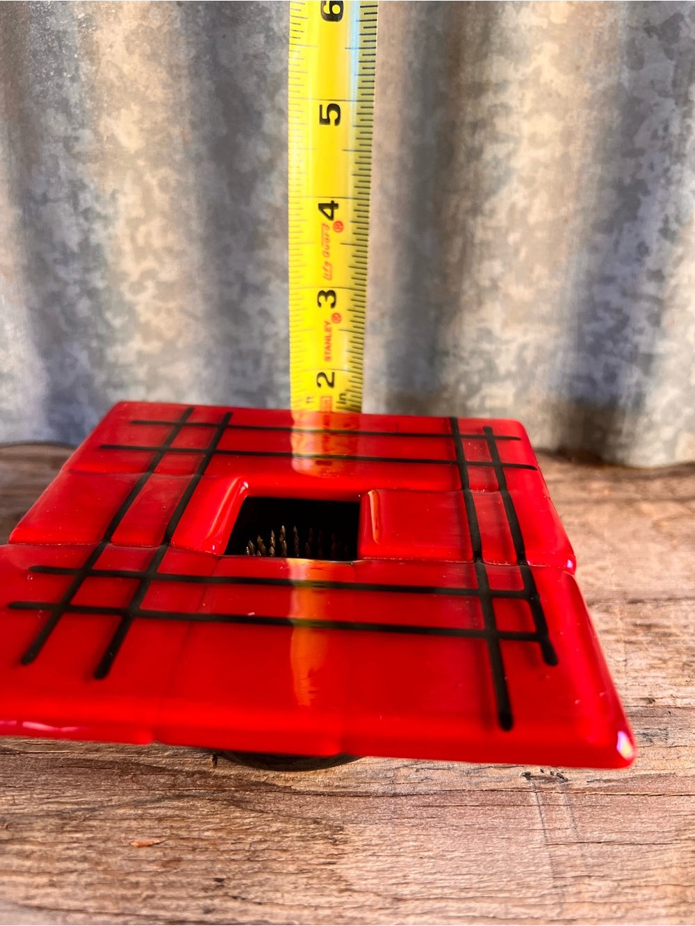 Vintage Charlton Glassworks Fused Studio Art Glass Ikebana Flower Vase - Red & B